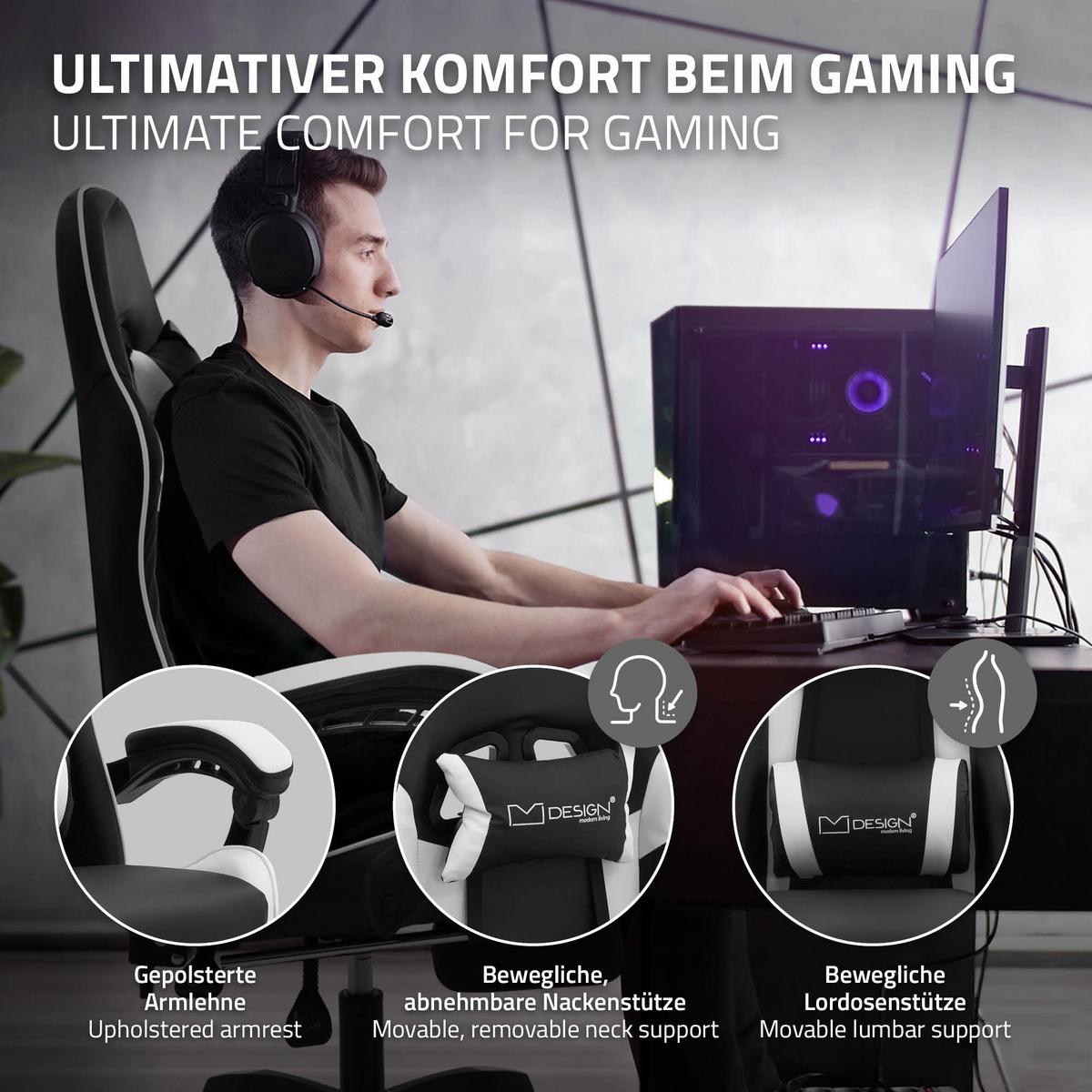 GAMINGSTUHL Schwarz-Weiß aus Kunstleder - Schwarz/Weiß, Kunststoff/Metall (62/119/62cm) - ML-DESIGN