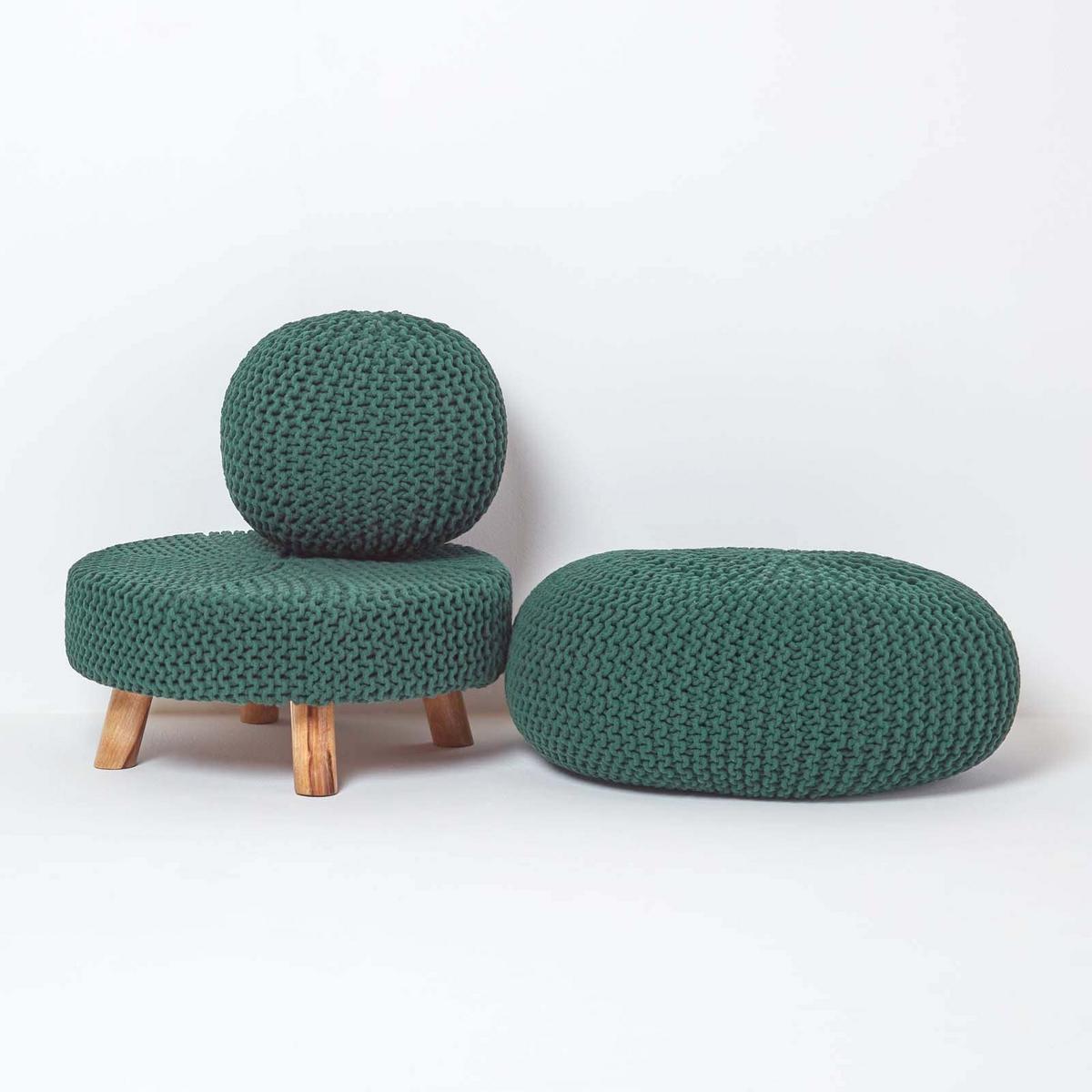STRICK-HOCKER tannengrün, rund 62/62/30 cm - Waldgrün, Textil (62/30/62cm) - Homescapes