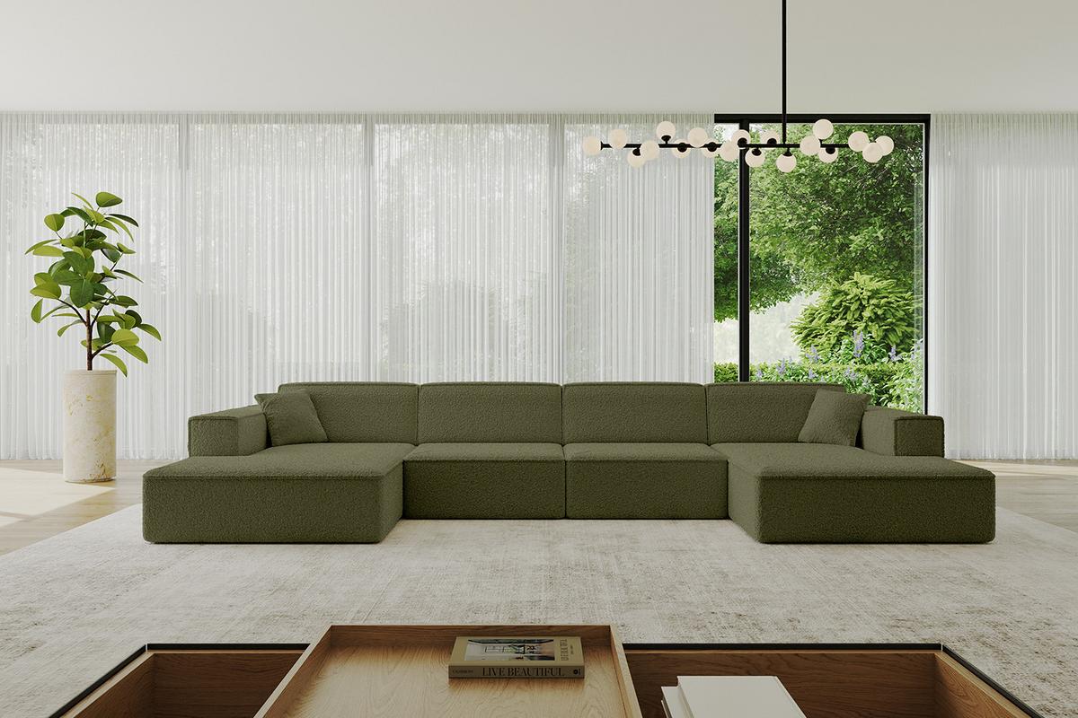 WOHNLANDSCHAFT IREA-U2-v4 - 386x165x77 cm Grün - Platinfarben, Holzwerkstoff/Textil (386/77/165cm) - ALTDECOR