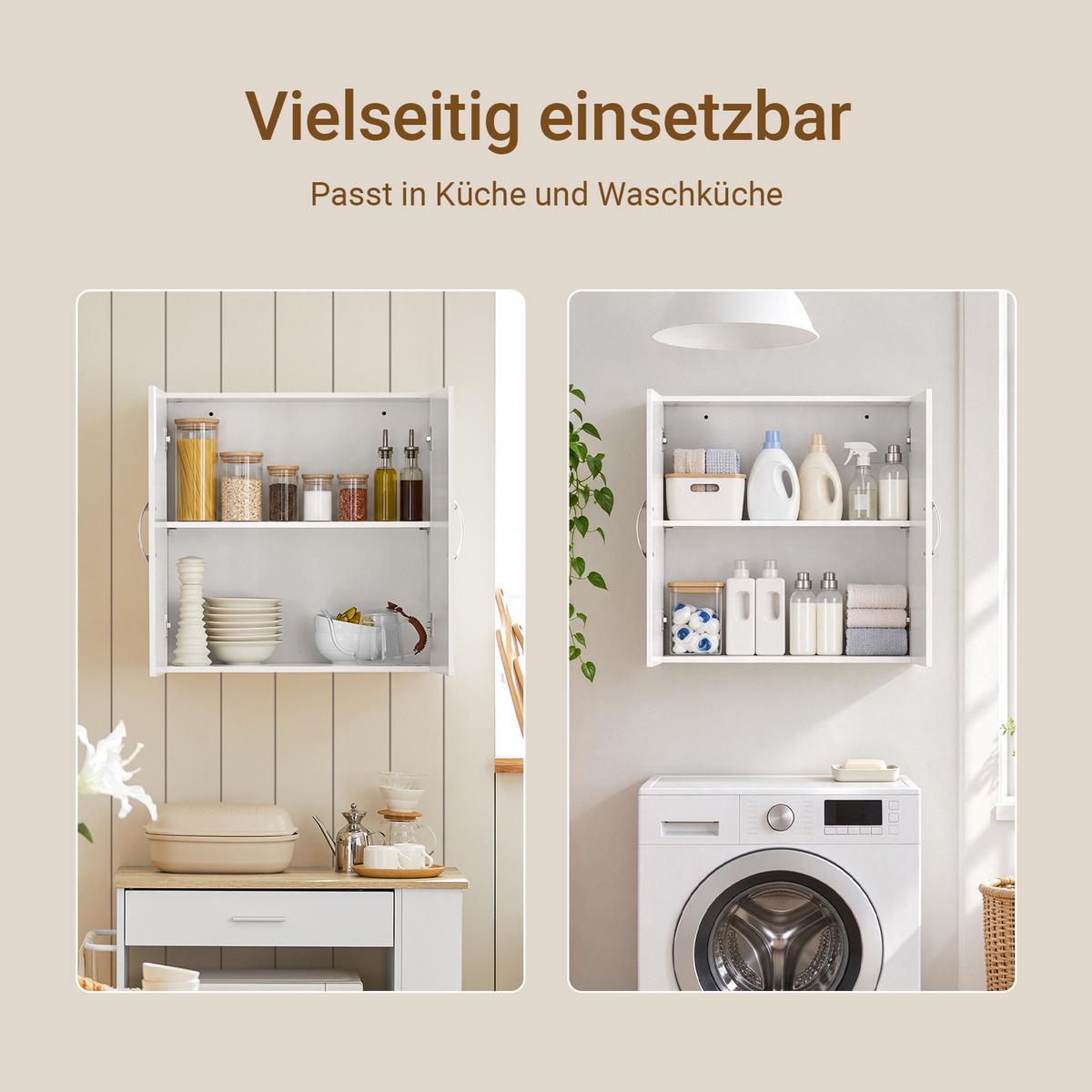 HÄNGESCHRANK weiß, 60x60x30 cm, 2 Türen, 3 Höhen für Böden, bis 25 kg, für Bad, Waschraum, Küche & Flur - Weiß, Holzwerkstoff (60/60/30cm) - SoBuy