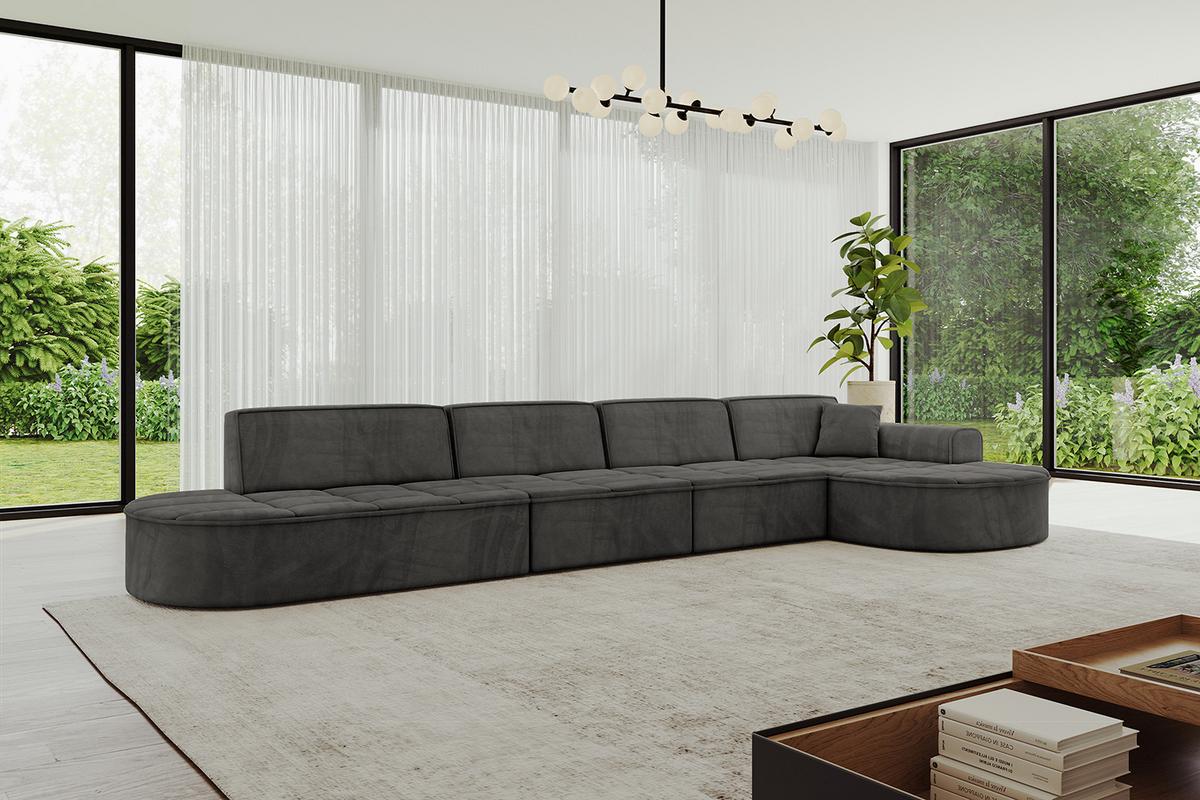 ECKSOFA Ottomane Rechts TARO-L3 - 413x171x79,5 cm Dunkelgrau - Dunkelgrau, Holzwerkstoff/Textil (413/171cm) - ALTDECOR