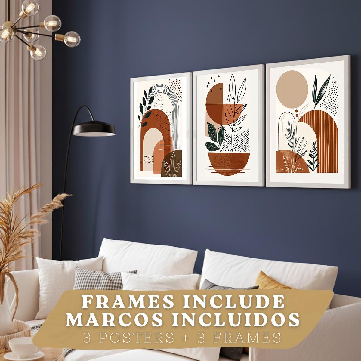 POSTER 3er Kunstdruck-Set Wandbilder Abstrakt Floral modern Wohnzimmer Deko, Schlafzimmer, Küche, Badezimmer Rahmenlos A4 - Weiß, Papier (29.7/1/21cm) - Nacnic