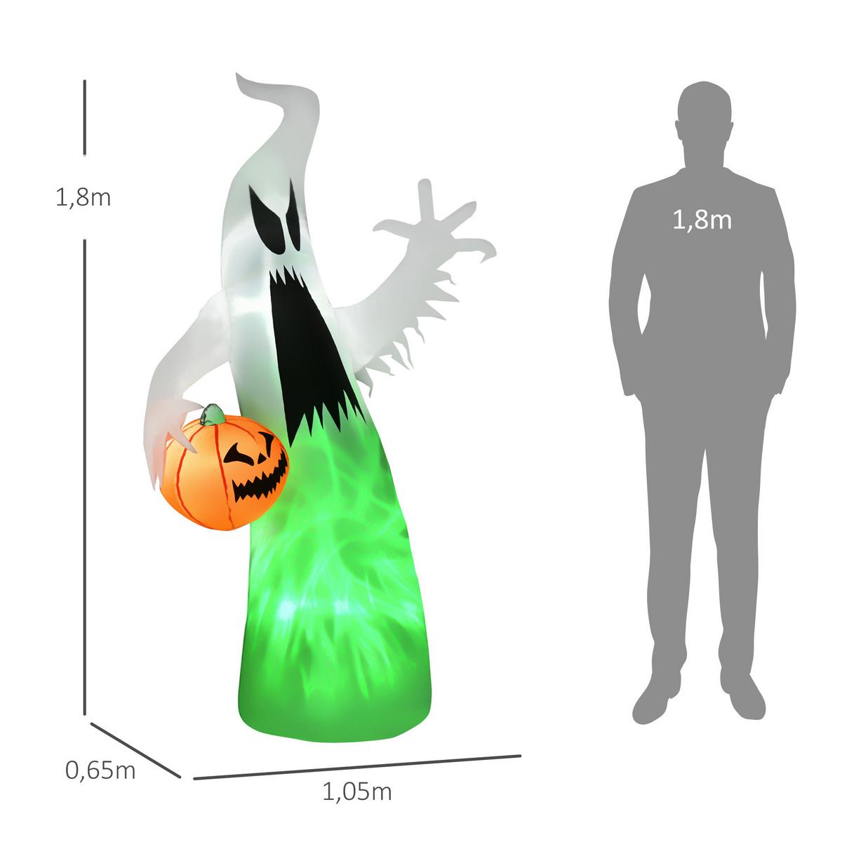 HALLOWEEN Selbst aufblasendes Spuk Gespenst Halloween Dekoration LED beleuchtet - Weiß, Kunststoff (65/180/105cm) - HOMCOM