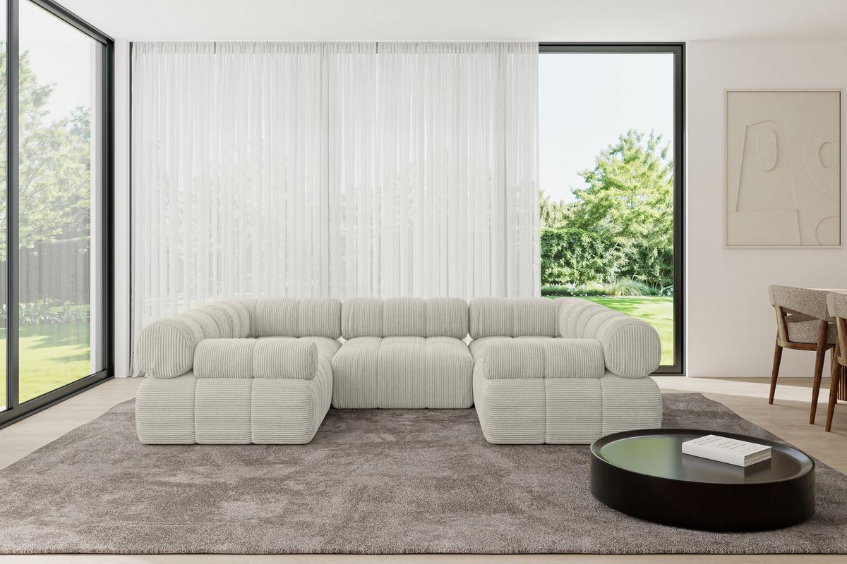 WOHNLANDSCHAFT modulares Sofa Birno-U1 - 285x190x70 cm Creme Cord - Hellgrau/Creme, Holzwerkstoff/Textil (285/70/190cm) - ALTDECOR