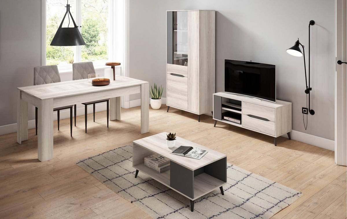 LOWBOARD, Eiche, Grau., 113/40/52cm - Grau, Holzwerkstoff (113/52/40cm) - Skraut Home
