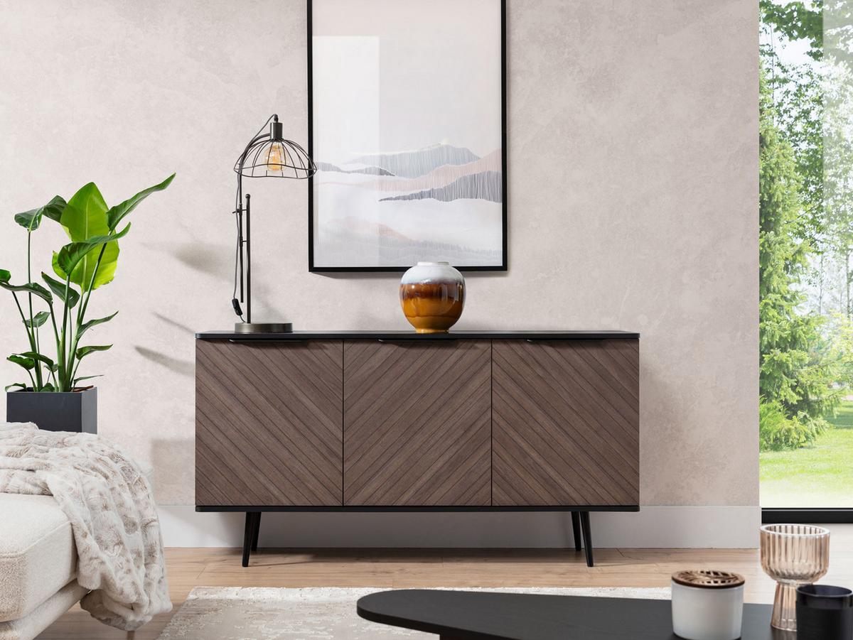 SIDEBOARD Pinelli K3D PE01 - Schwarz/Braun, Holzwerkstoff/Metall (150/80/41cm) - MIRJAN24