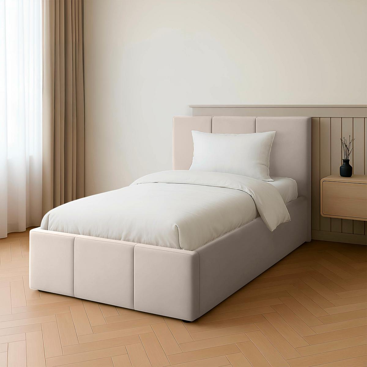 POLSTERBETT für Schlafzimmer Bett mit Stauraum Creme 90x200 - Weiß, Holzwerkstoff/Metall (90/200cm) - Muralo