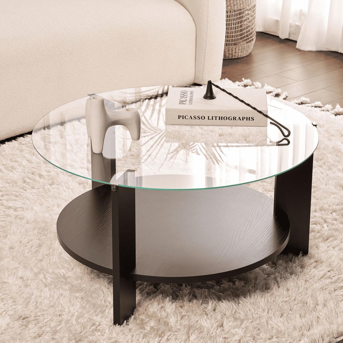 COUCHTISCH mit 2 Platten, davon eine aus gehärtetem Glas 75/75/40 cm - Eichefarben, Holzwerkstoff (7.5/75/40cm) - Calicosy