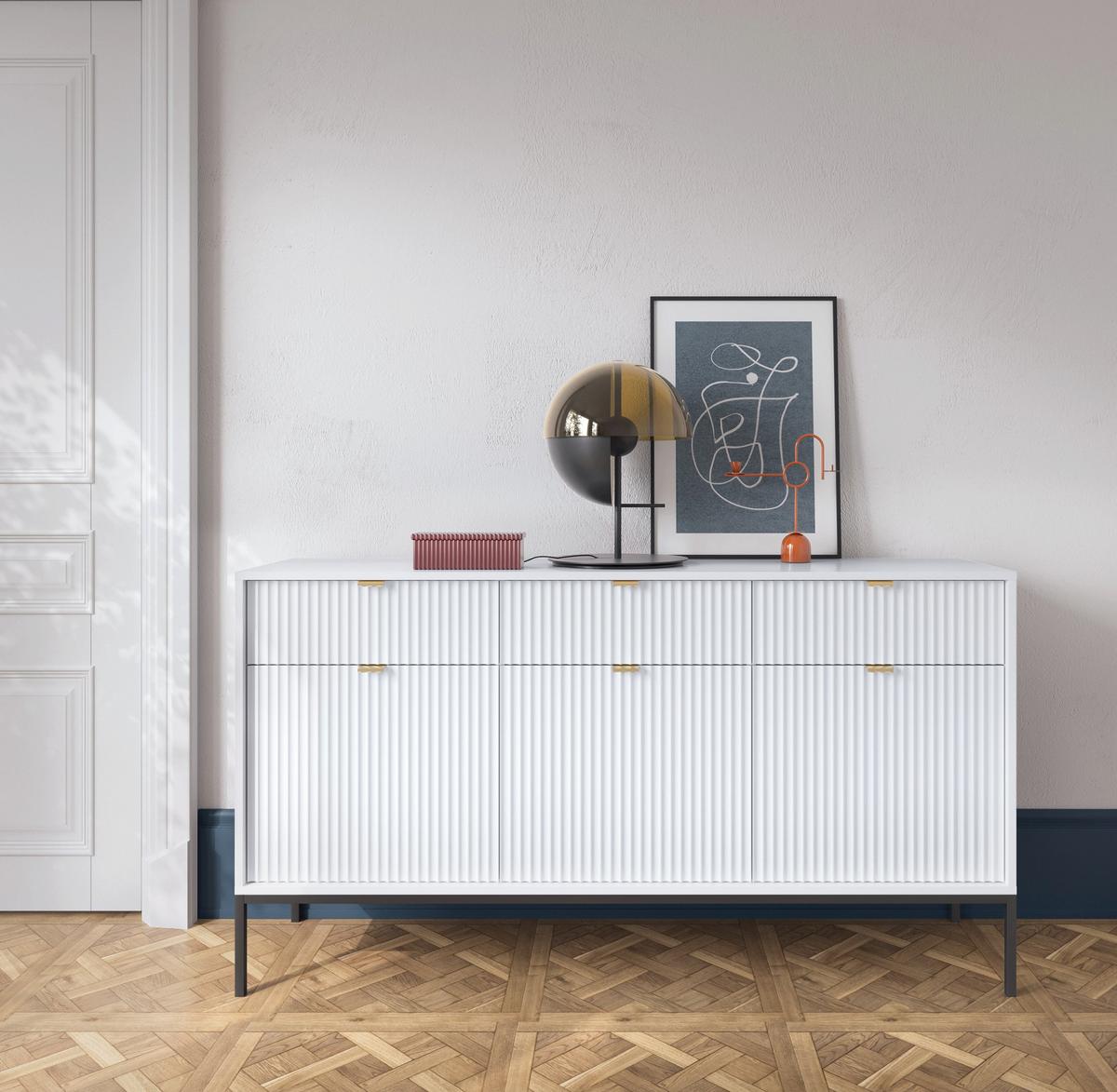 SIDEBOARD Vellore Weiß 154 cm - Goldfarben/Schwarz, Holzwerkstoff/Metall (154/83/39cm) - Selsey