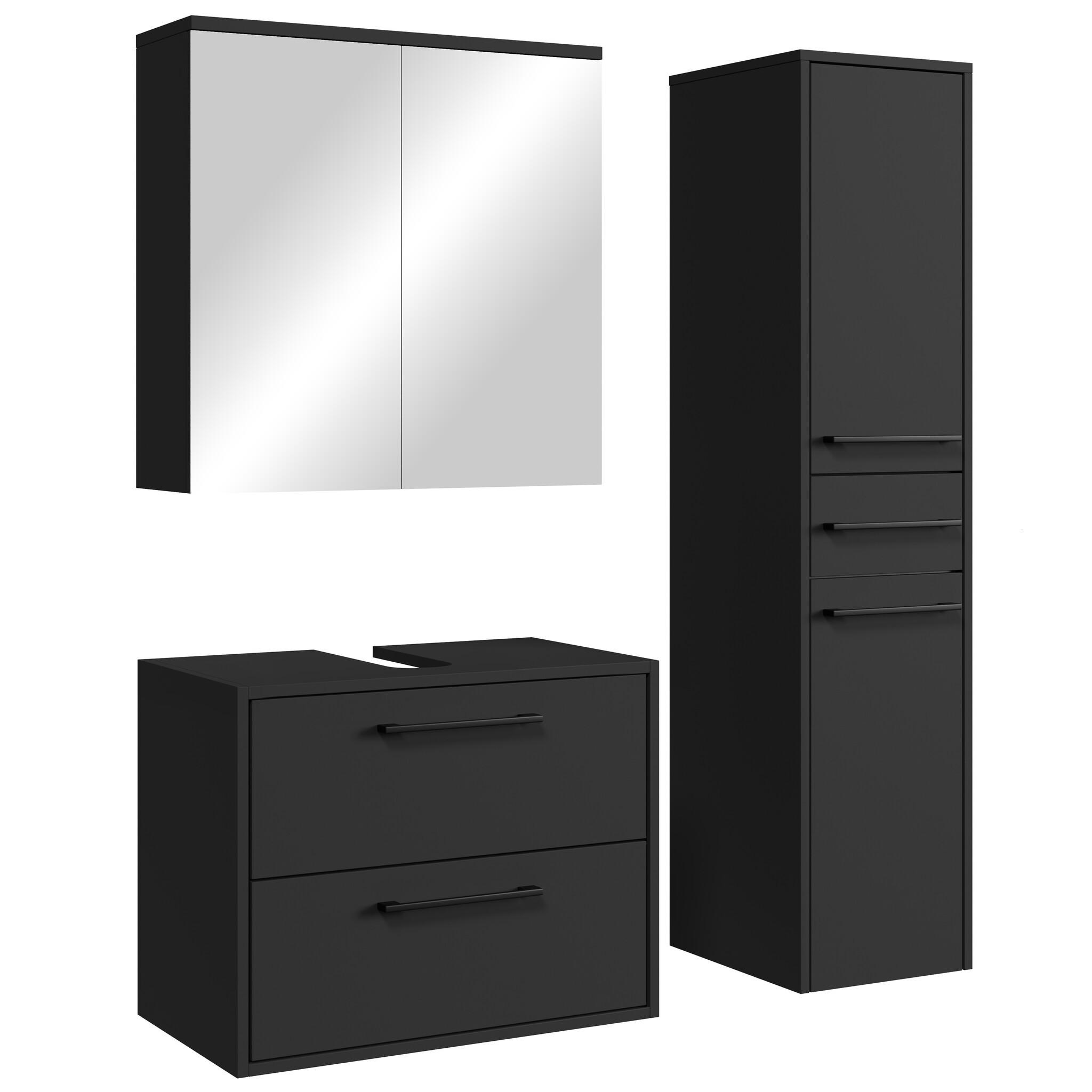BADMÖBEL-SET Florence 3 Teile Weiß Hochglanz - 60 x 35 x 51 cm - Schwarz, Holz (60/51/35cm) - Badplaats