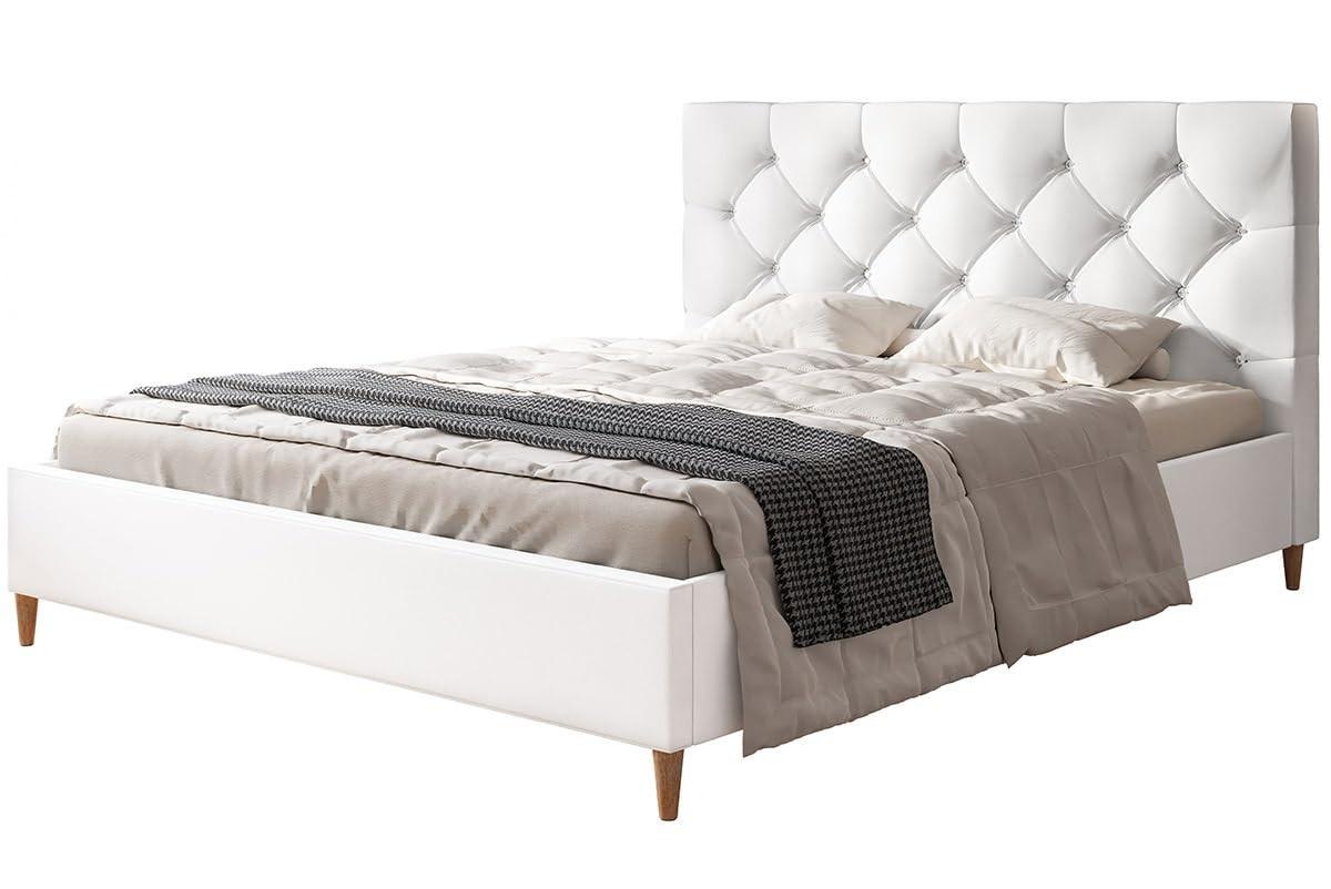 POLSTERBETT LUX Boston mit Kopfteil, 120 x 200 cm, Doppelbett mit Lattenrost aus Holz, Kunstleder Weiß, Füße in Farbe: Braun - Weiß, Holz/Textil (120/200cm) - Alpi-Möbel