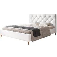 POLSTERBETT LUX Boston mit Kopfteil, 140 x 200 cm, Doppelbett mit Lattenrost aus Holz, Kunstleder Weiß, Füße in Farbe: Braun - Weiß, Holz/Textil (140/200cm) - Alpi-Möbel