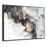 LEINWAND Bilder mit Rahmen - Marmor - Schwarz - Weiß - Gold - Luxus - Abstrakt - 70x50 - Goldfarben, Textil (70/50cm) - MuchoWow