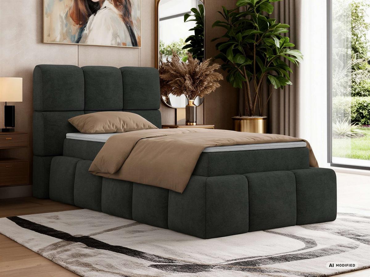 BOXBETT NIRA 90/200 - Dunkelgrau Stukture - Topper T25 - H3 - Dunkelgrau/Schwarz, Kunststoff/Textil (90/200cm) - MKS