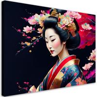 LEINWANDBILD Japanische Geisha bunt 90x60cm - Pink, Textil (90/60cm) - Feeby