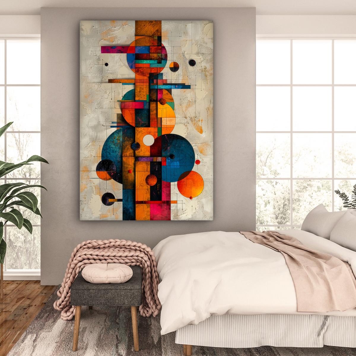 LEINWANDBILD Vintage - Moderne Kunst - Orange - Geometrische Formen Deko Groß 90x140 cm - Multicolor, Textil (90/140cm) - MuchoWow