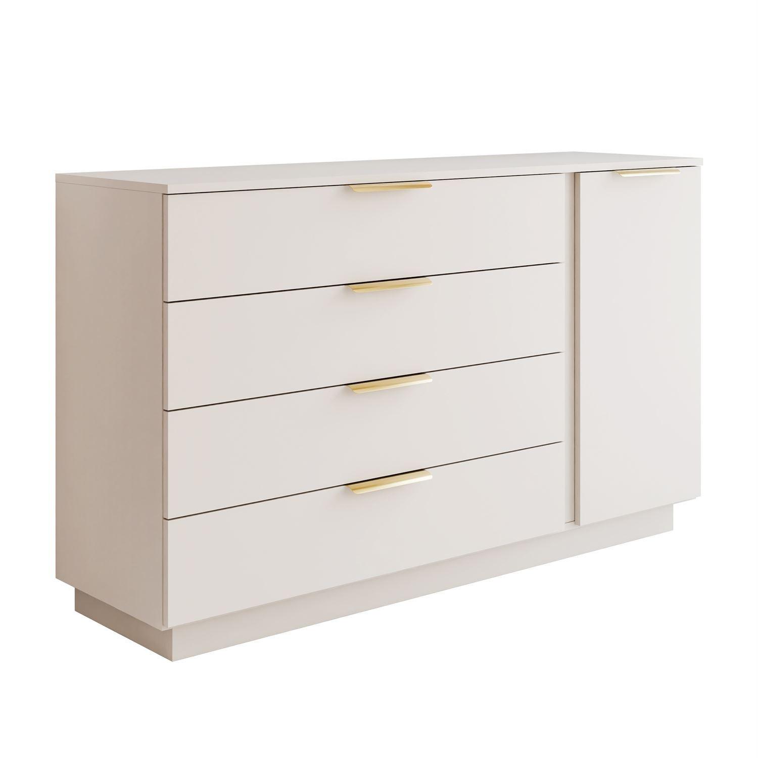 KOMMODE LINA KASCHMIR 1D4S mit LED-Beleuchtung auf Sockel Gold Chrom - Kaschmir, Holzwerkstoff (138/84/40cm) - Lookway
