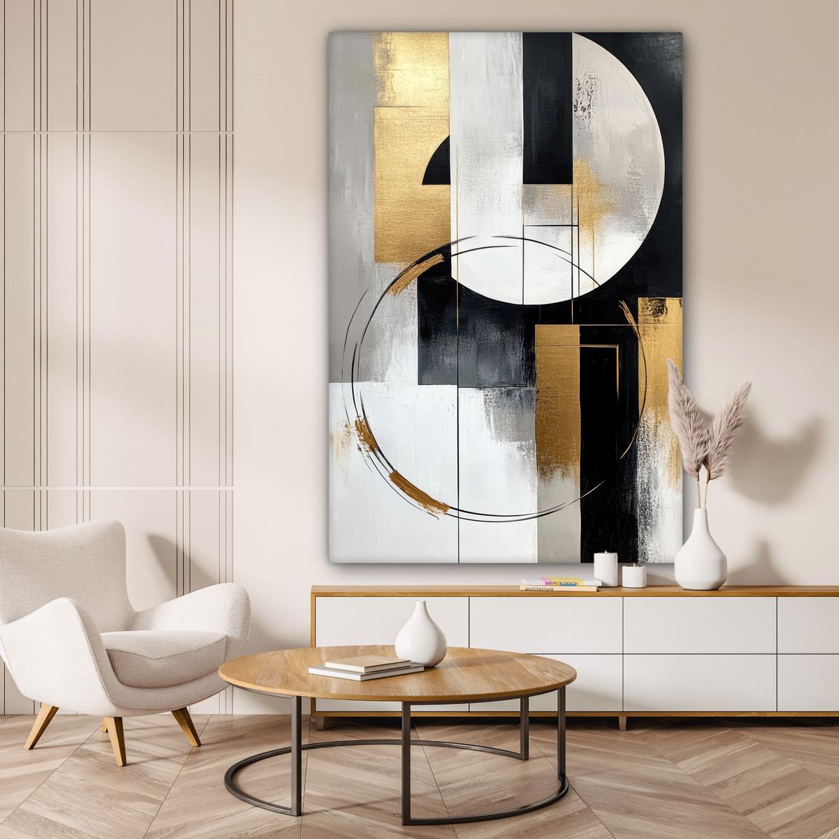 LEINWANDBILD Abstrakt - Gold - Silber - Formen - Ästhetik Deko Groß 90x140 cm - Multicolor, Textil (90/140cm) - MuchoWow