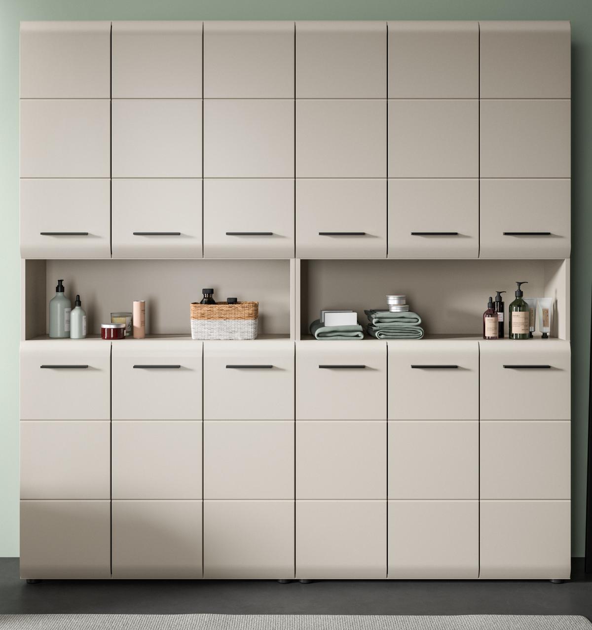 HOCHSCHRANK Kaschmir 180 x 185 cm, Badezimmer Schrank XXXL mit 26 Fächern - Kaschmir/Schwarz, Holzwerkstoff/Kunststoff (180/185/30cm) - Inn.Furn