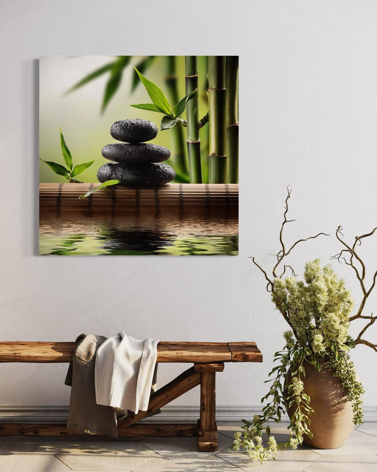 WANDBILD zen steine - Grün, Textil (30/30cm) - Feeby