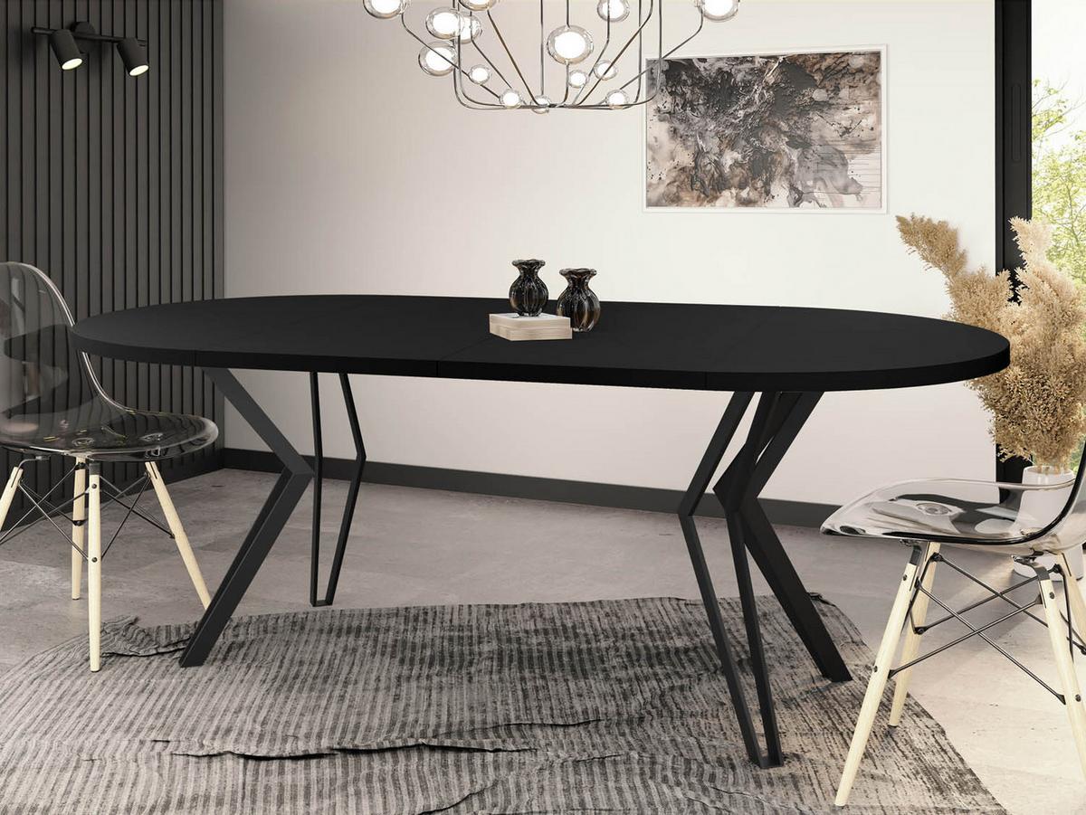 ESSTISCH Revena runder ausziehbarer, Schwarz 120-200/120/76 cm - Schwarz, Holzwerkstoff/Metall (120/200/76cm) - WFL GROUP
