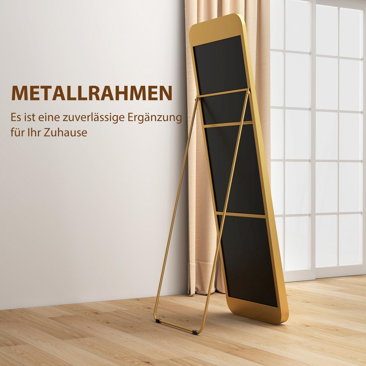 GANZKÖRPERSPIEGEL 160 x 50 cm Gewölbter Standspiegel mit Bruchsichere Glas - Goldfarben, Metall (6/160/50cm) - HOMCOM