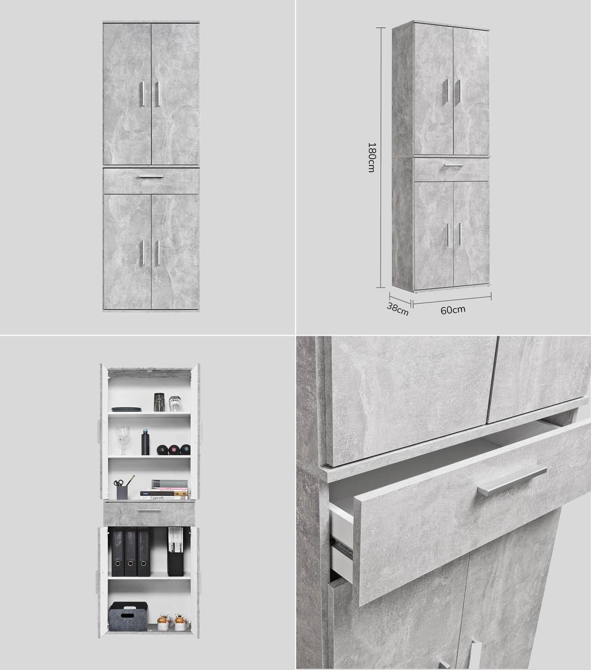 MEHRZWECKSCHRANK SET Der Allzweckwaffe - Silberfarben/Grau, Holzwerkstoff (60/180/34cm) - Mokebo