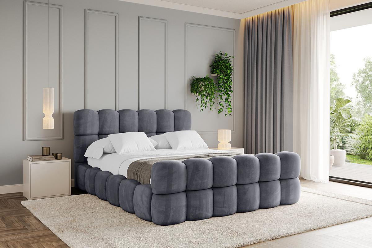 POLSTERBETT mit Bettkasten, Fußteil und Lattenrost, Bett mit Matratze H3/H4 - LEYA-Z 200x200 Dunkelgrau - Dunkelgrau, Holzwerkstoff/Textil (200/200cm) - ALTDECOR