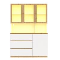 VITRINESCHRANK eiche & weiß 200 cm hoch mit led-beleuchtung & kabelmanagement - Weiß, Holzwerkstoff (120/200/40cm) - Urban Meuble