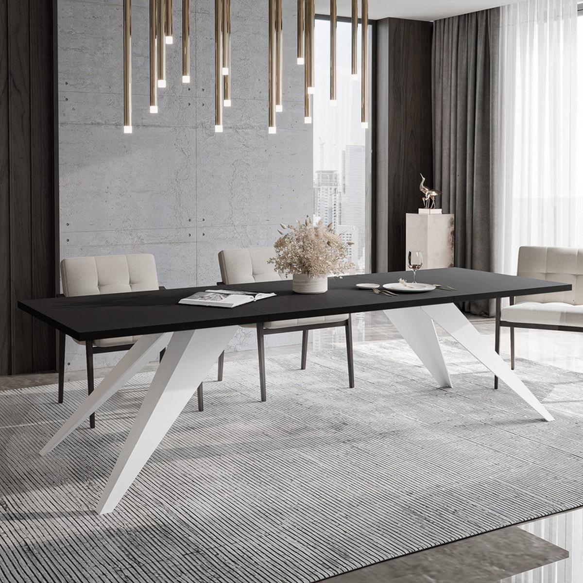 AUSZIEHTISCH XANDRO 140/80/76 cm mit Metallgestell, Weiß / Schwarz - Schwarz/Weiß, Holzwerkstoff/Metall (80/140/76cm) - Idohome