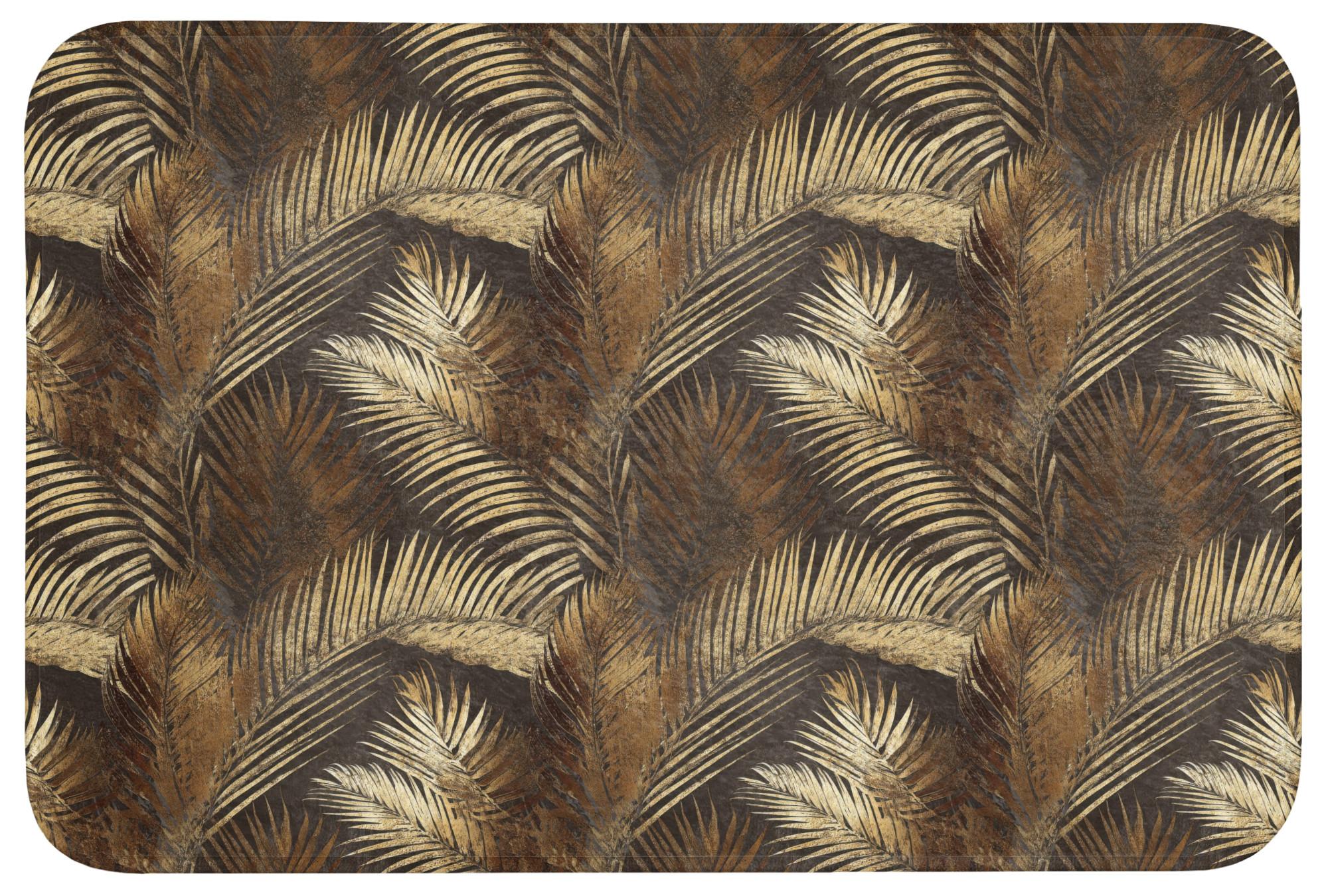 BADEMATTE Tropisch - Blätter - Gold Badvorleger 90x60 cm - Dunkelbraun/Goldfarben, Textil (90/60cm) - OnlyWow