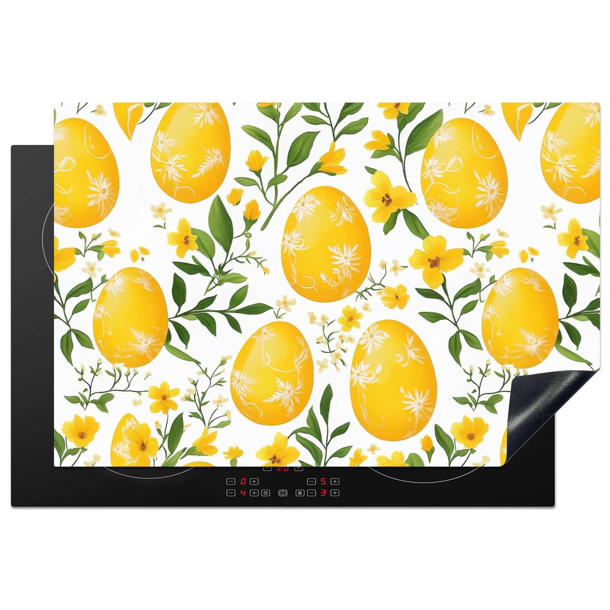 HERDABDECKPLATTE Blumen - Ostereier - Gelb Induktionsmatte 77x51 cm - Gelb, Kunststoff (77/51/0.2cm) - MuchoWow