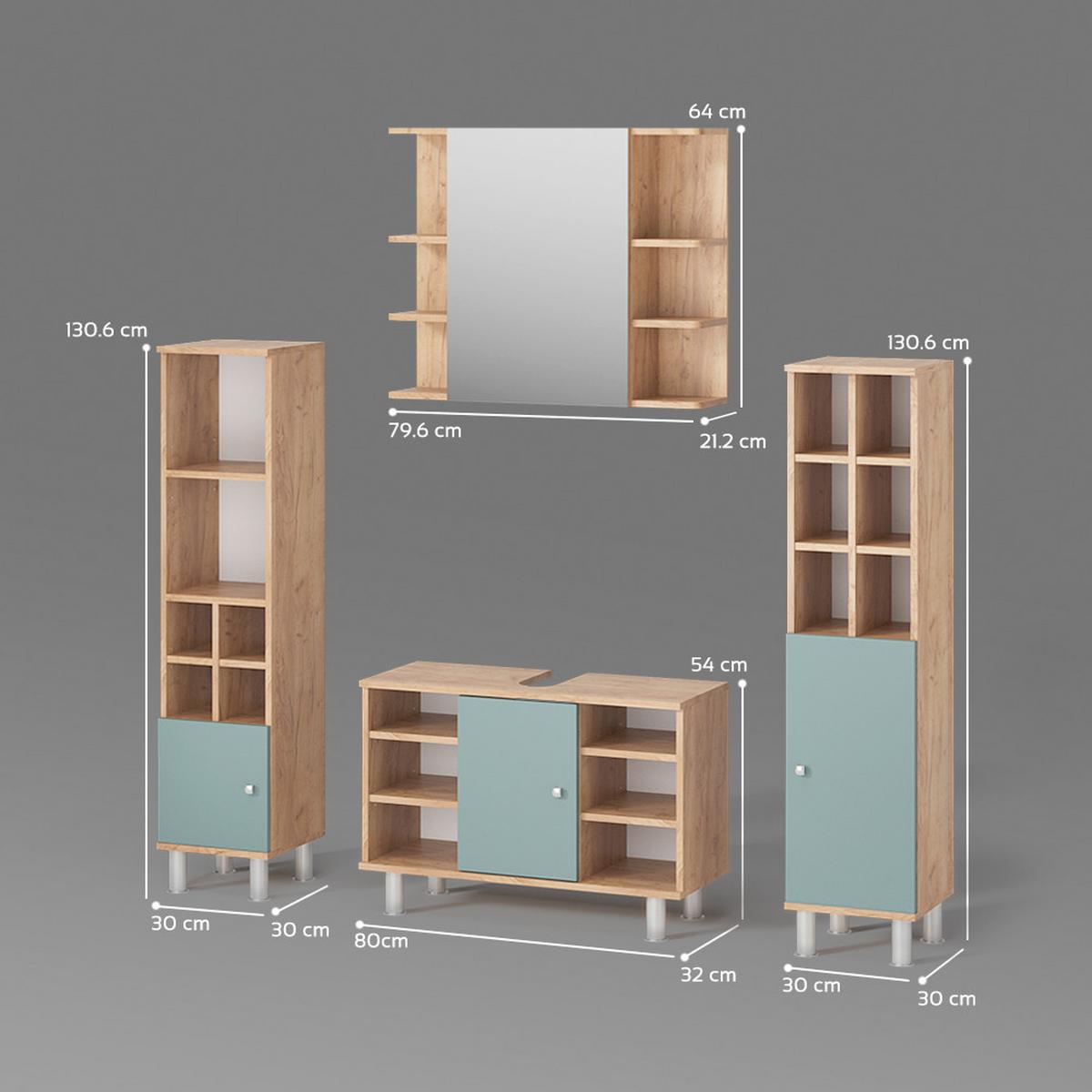 BADMÖBEL-SET Fucino Grün 4 Teile, mit Midischränke - Grün, Holzwerkstoff (60/54/32cm) - Livinity®