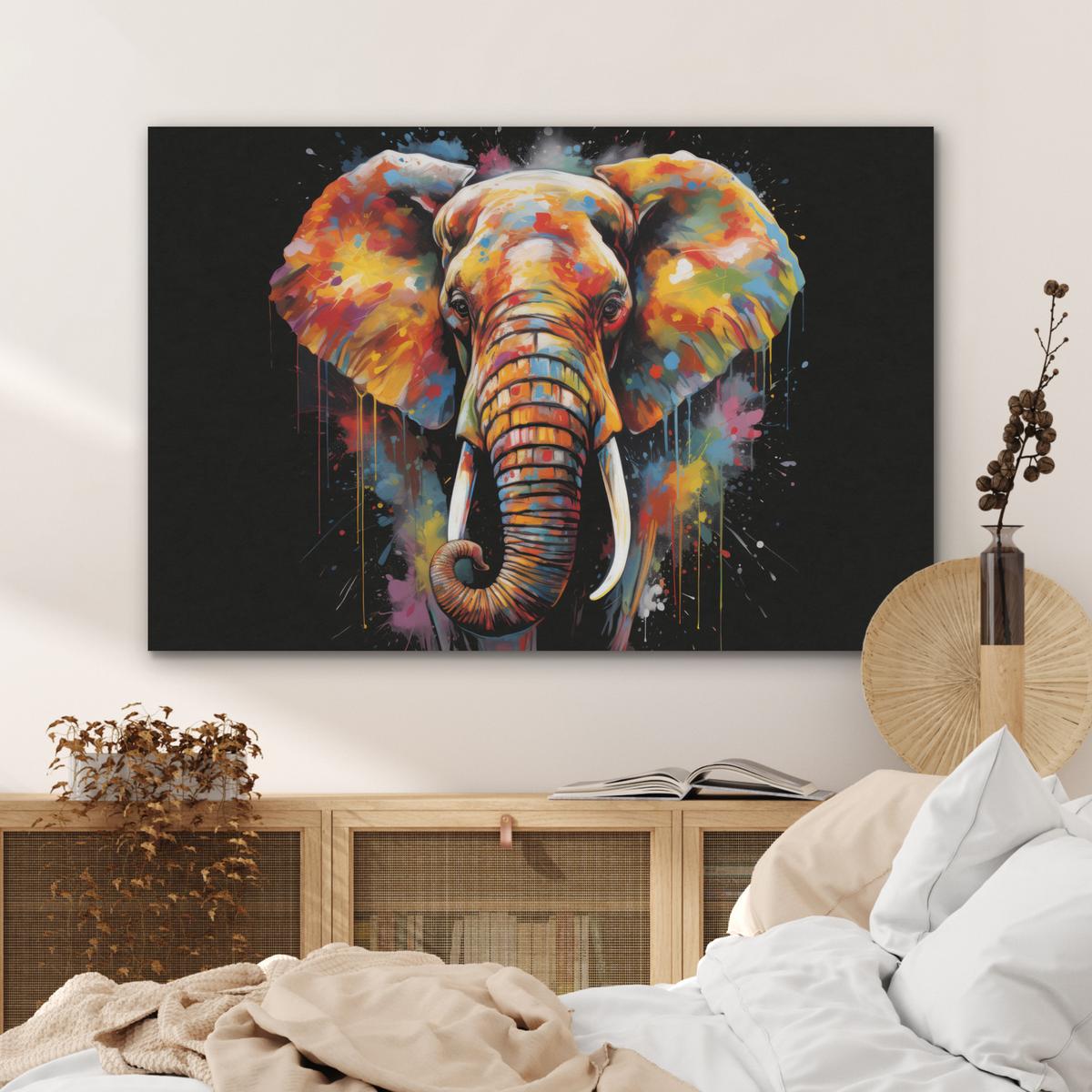 AKUSTIKBILD Elefant - Graffiti - Schwarz - Tiere - Farben Akustikpaneele 90x60 cm - Schwarz, Kunststoff (90/60/0.9cm) - MuchoWow