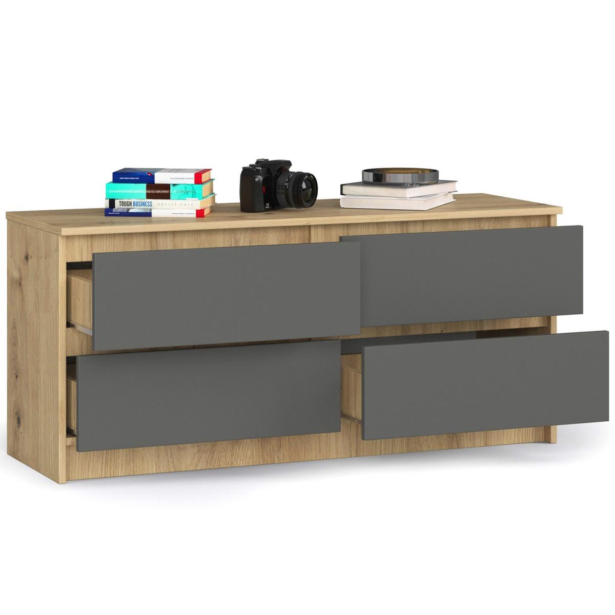KOMMODE Eiche Artisan, Graphit Grau 55/120/40 - Eiche Artisan, Holzwerkstoff (120/55/40cm) - RAUMHIRSCH FURNITURE