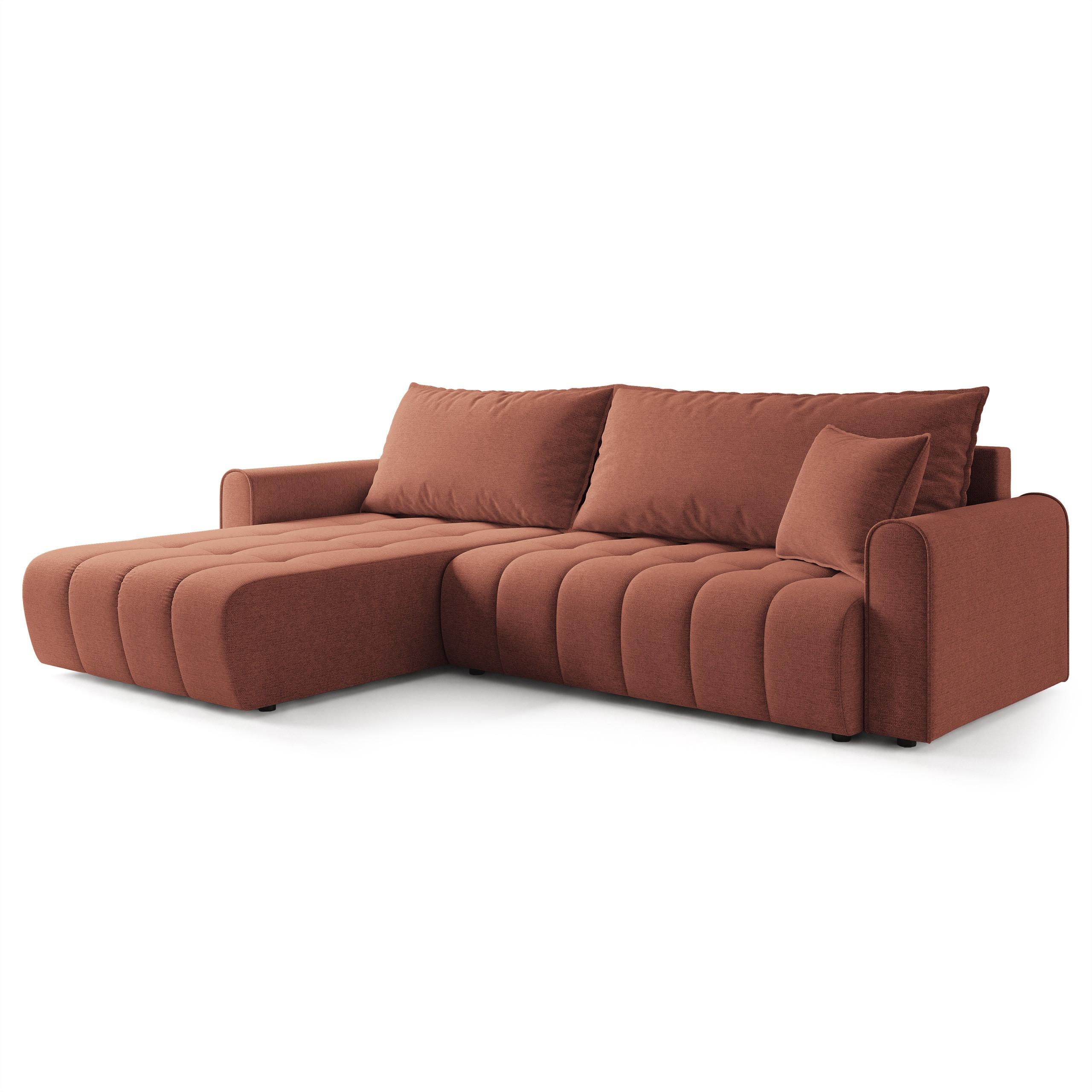 ECKSOFA FRIGA Orange Strukturstoff mit Schlaffunktion - Terracotta, Holz (283/185cm) - MASSENO