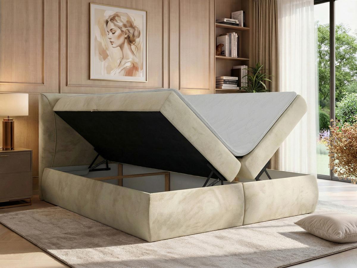 BOXBETT TARENZA 180/200 - Beige Velvet - Topper T25 - H3 - Beige/Schwarz, Kunststoff/Textil (180/200cm) - MKS