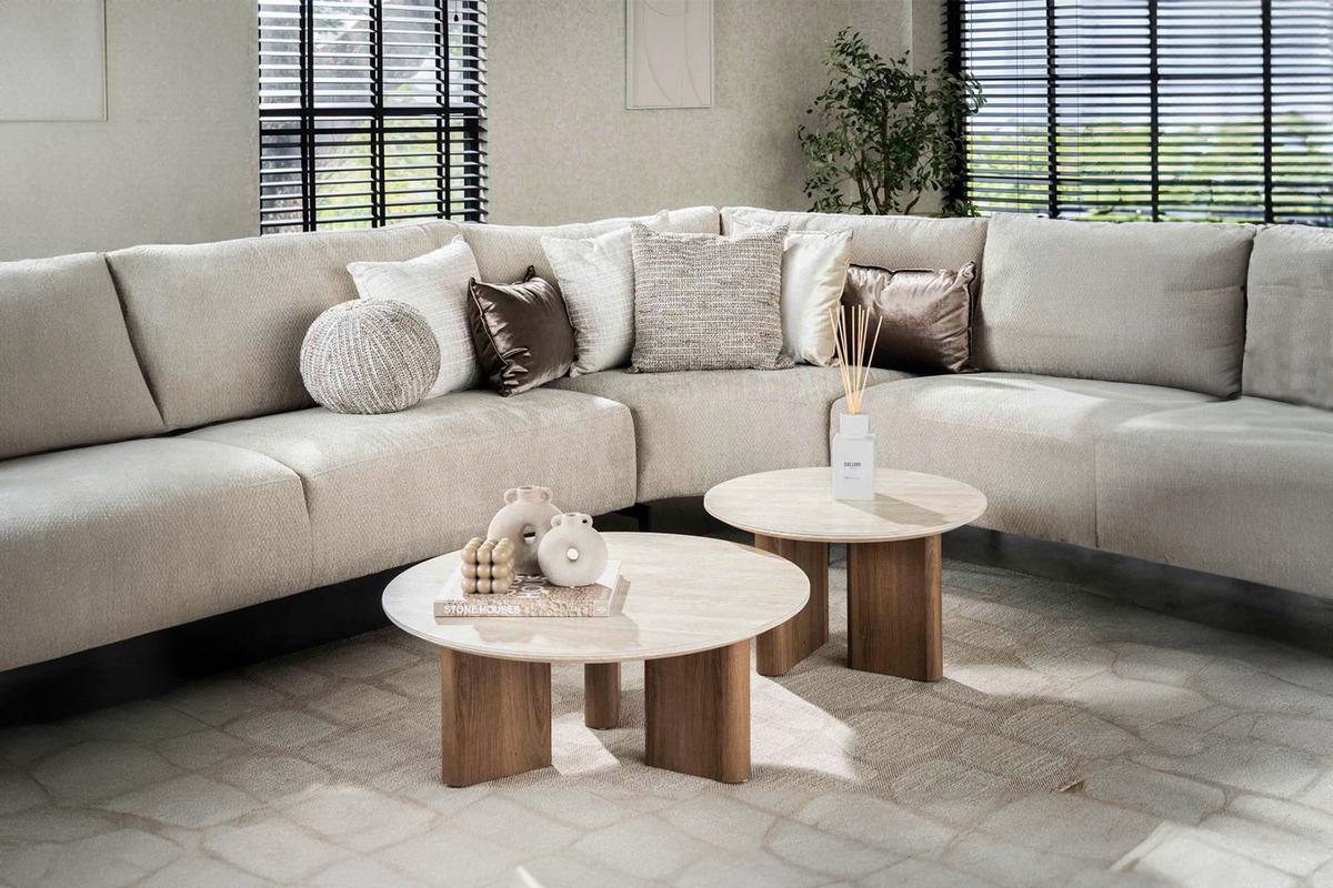 COUCHTISCH PRETO 2ER SET Weiß Keramik - Weiß/Braun, Keramik (76/76/30cm) - KAWOLA