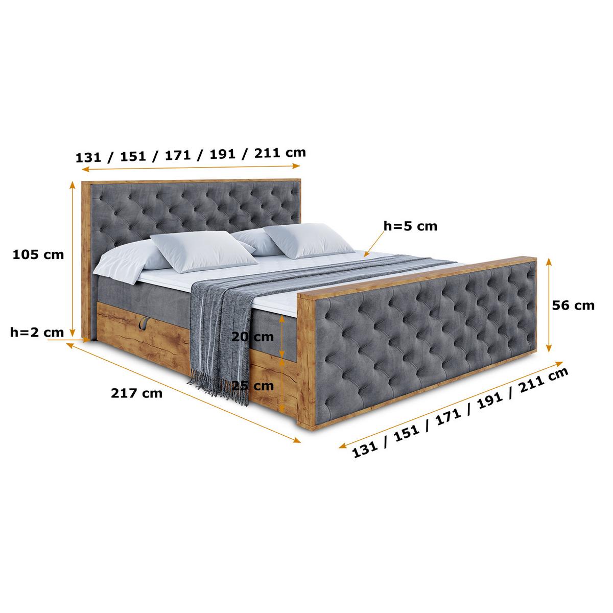 BOXBETT mit Matratze H3 und Lattenrost - LOLLI3-Z - 180x200 - Dunkelgrau Casablanca - Dunkelgrau, Holzwerkstoff (180/200cm) - ALTDECOR