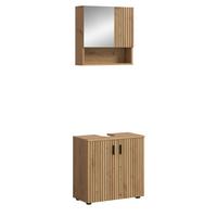 BADMÖBEL-SET Eiche Artisan 2-teilig 60 cm, Badezimmerkombination mit Rillen-Optik - Schwarz/Eiche Artisan, Glas/Holzwerkstoff (60/180/30cm) - Inn.Furn