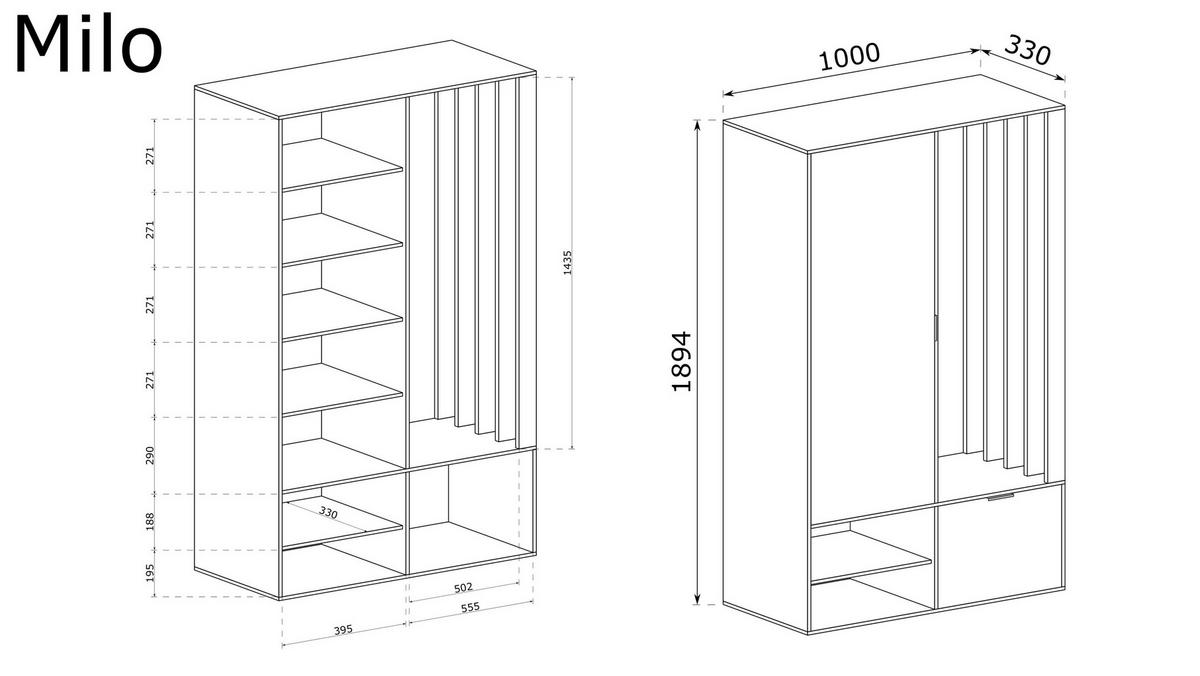 GARDEROBENSCHRANK GRATA 100/189/33 Modern Garderobenschrank Eiche Artisan - Schwarz/Eiche Artisan, Holzwerkstoff (100/189.4/33cm) - MASSENO