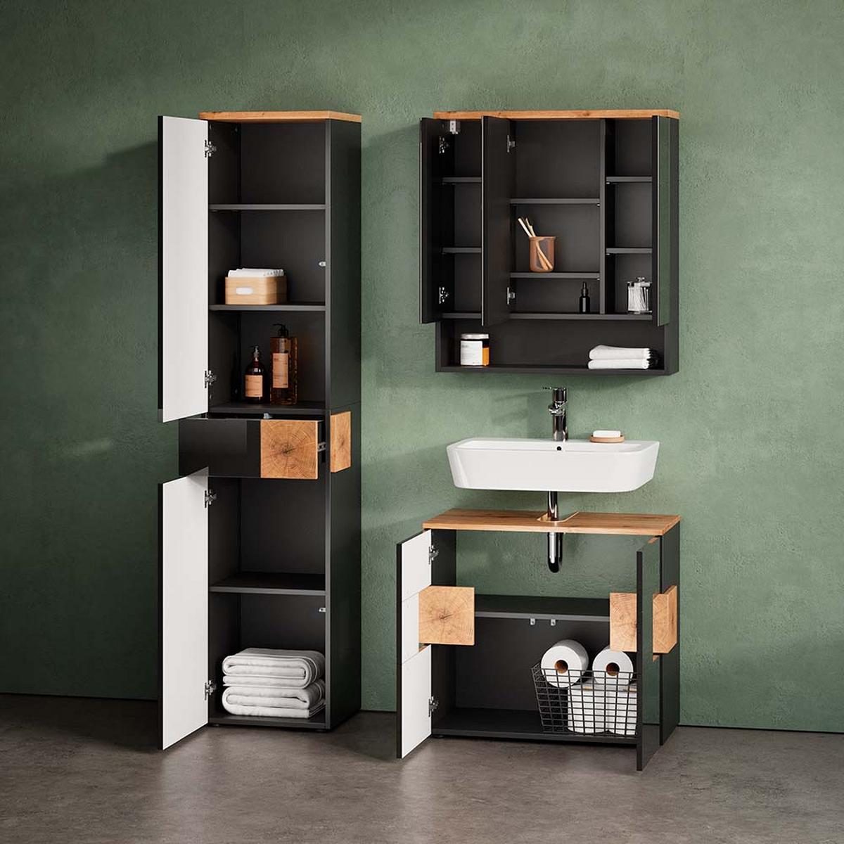BADSCHRANK Tanaro Anthrazit 40 x 184.2 cm - Anthrazit, Holzwerkstoff (40/184.2/37cm) - Livinity®
