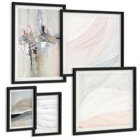 BILDER SET 5er Set - 50x50 cm & 20x30 cm & 40x60 cm Schwarzer Rahmen - Abstrakte Erdmuster - Schwarz, Kunststoff (40/60cm) - TULUP