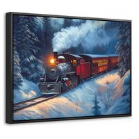 LEINWAND Bilder mit Rahmen - Zug - Weihnachten - Schnee - Weihnachtszug - 40x30 - Anthrazit, Textil (40/30cm) - MuchoWow