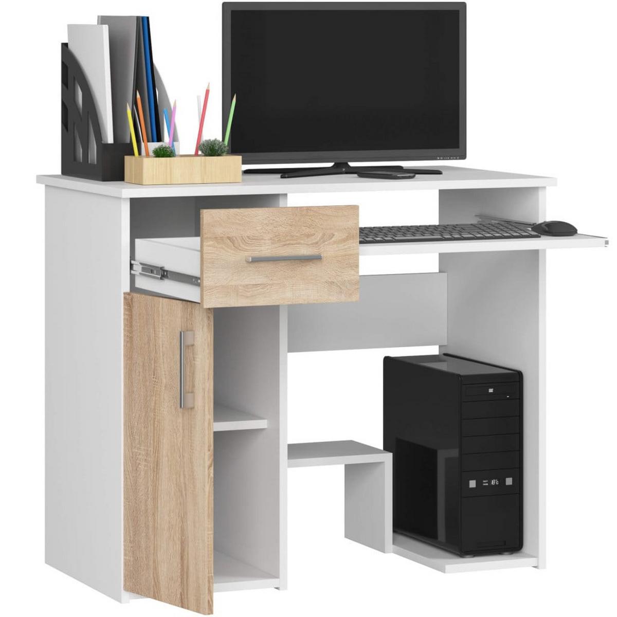 SCHREIBTISCH Weiß, Eiche Sonoma 74/90/50 - Weiß/Sonoma Eiche, Holzwerkstoff (90/50/74cm) - RAUMHIRSCH FURNITURE