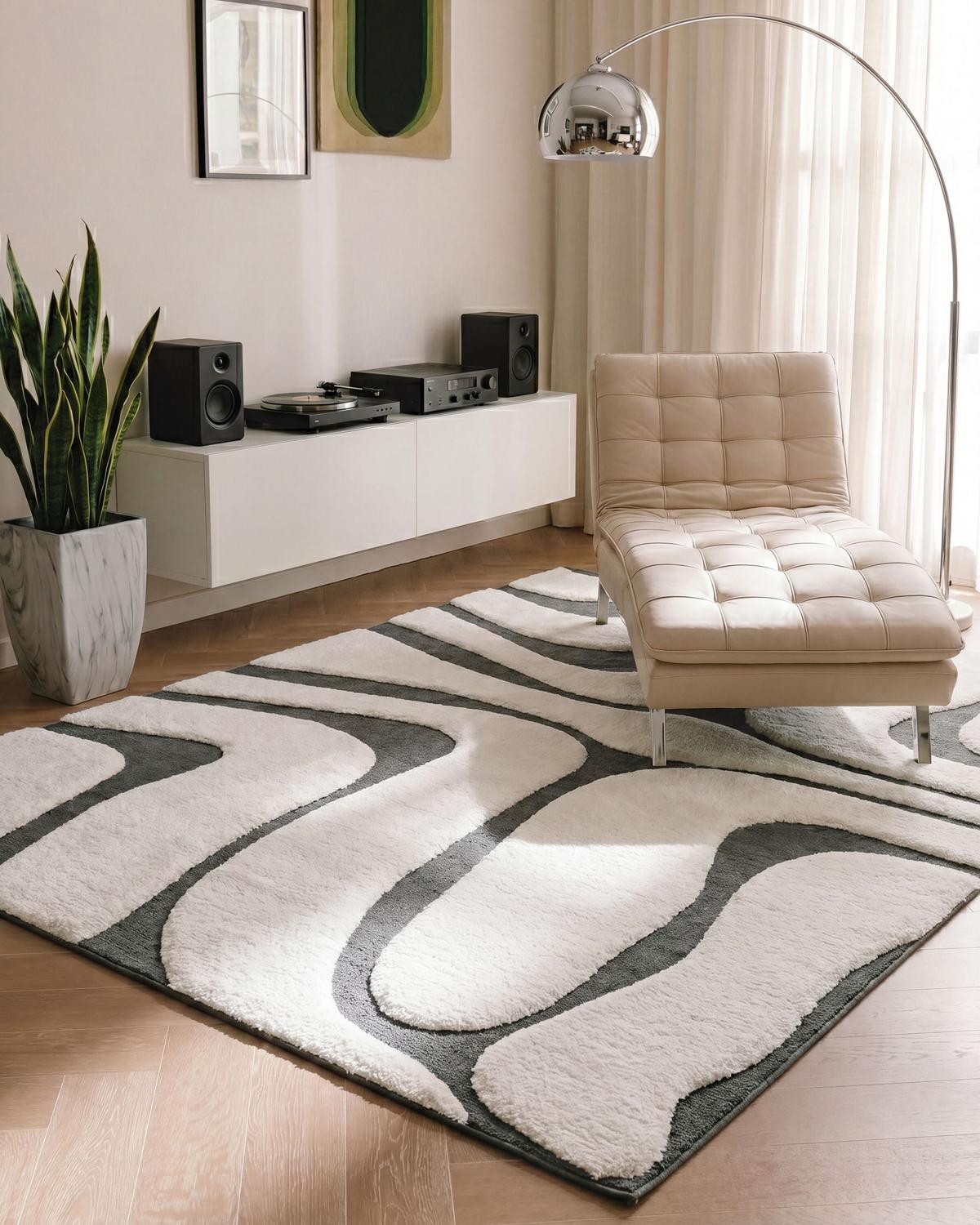 TEPPICH Grau/Weiß 160/230 cm Hartz - Creme/Grau, Textil (160/230cm) - Beliani
