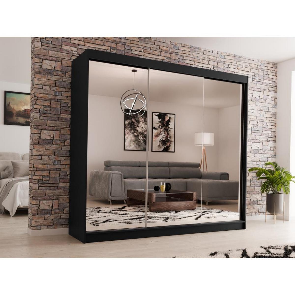 SCHWEBETÜRENSCHRANK Debra II 240/216/61 schwarz mit Spiegel und Schubladen - Schwarz, Holzwerkstoff (240/216/61cm) - Beautysofa