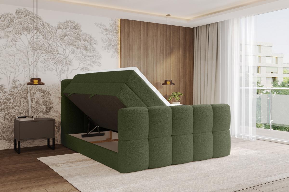 BOXBETT mit Matratze H3/H4 - FAMA-Z KING - 160x200 cm Grün Quelle - Grün, Holzwerkstoff (160/200cm) - ALTDECOR