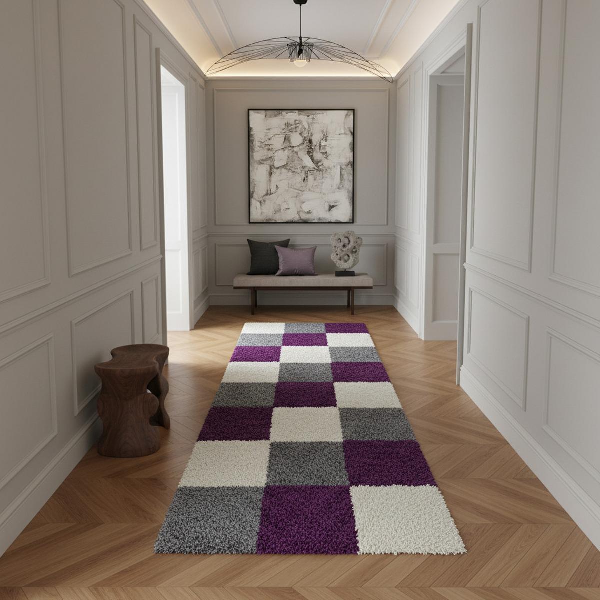 HOCHFLORTEPPICH RHEIN, kariert, Violett, 80 x 250 cm - Lila, Textil (250/80cm) - KADIMA DESIGN