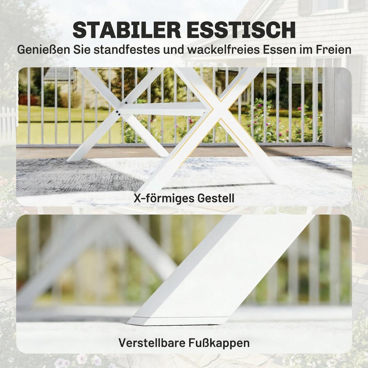 OUTDOOR-ESSGRUPPE 7er Set Aluminium Kunstholz Teak - Weiß, Kunststoff/Metall - Outsunny